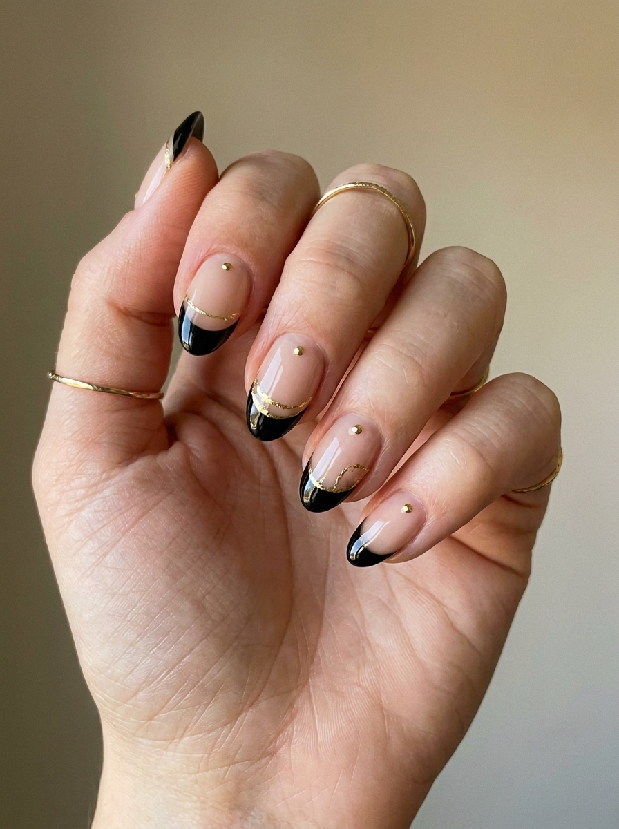Black and Gold Nails als Goldene Nägel Inspiration 2026